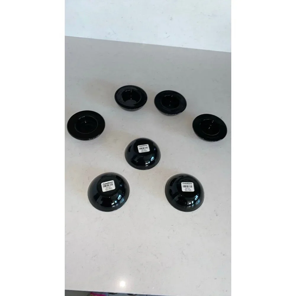 Set of seven (7) CRATE & BARREL Black Glass Tea Light Candle Votive Holder 3 in